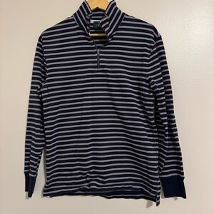 J. Crew Men's Navy and White Striped Zip-Up Sweater